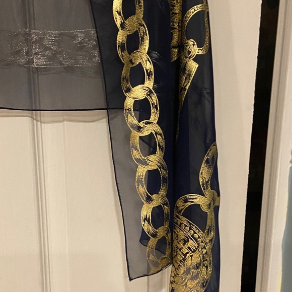 Elegant Gold and Navy Sheer Scarf - Picture 4 of 8